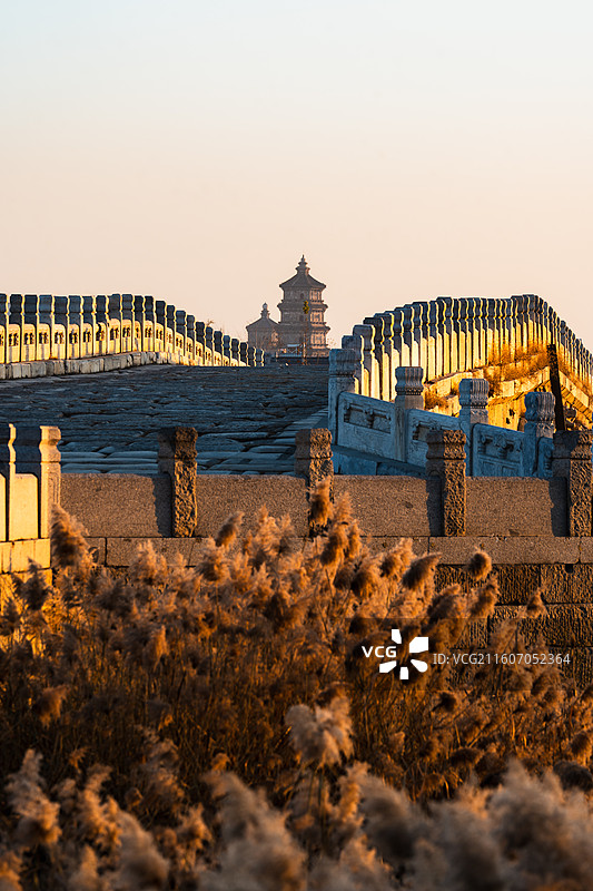 夕阳下的涿州永济桥与双塔图片素材