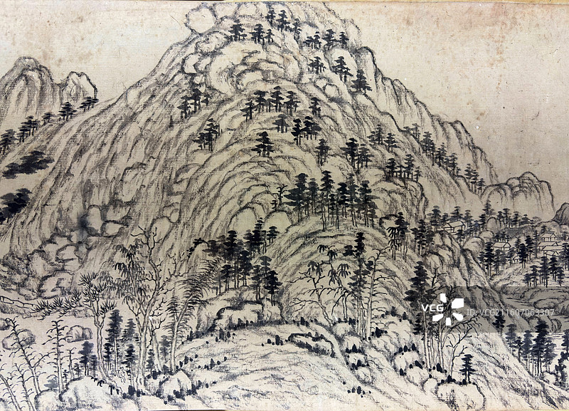 秋日之珍特展明末清初宋天麐《临黄公望富春山居图》｜水墨山水手卷题跋鉴藏印（吴伟业题签／庚申年款）图片素材