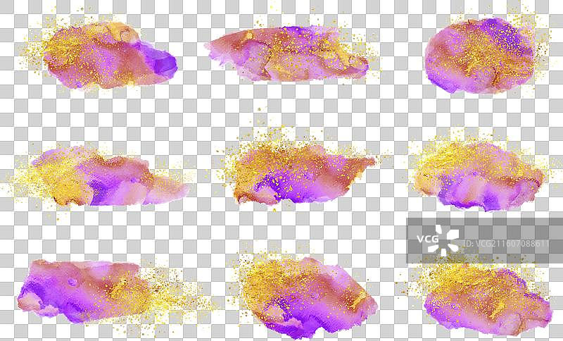 水彩污渍，带有金色和闪光图片素材