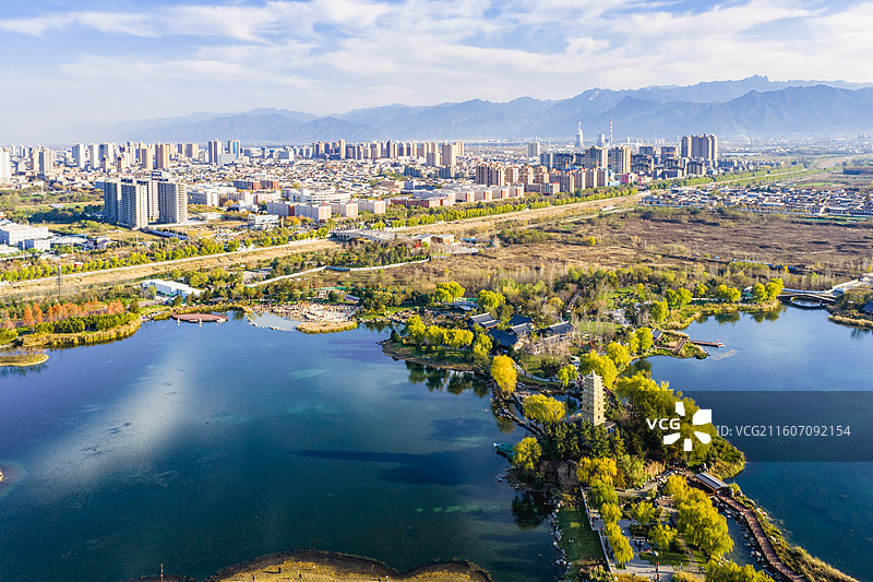 航拍渼陂湖公园图片素材