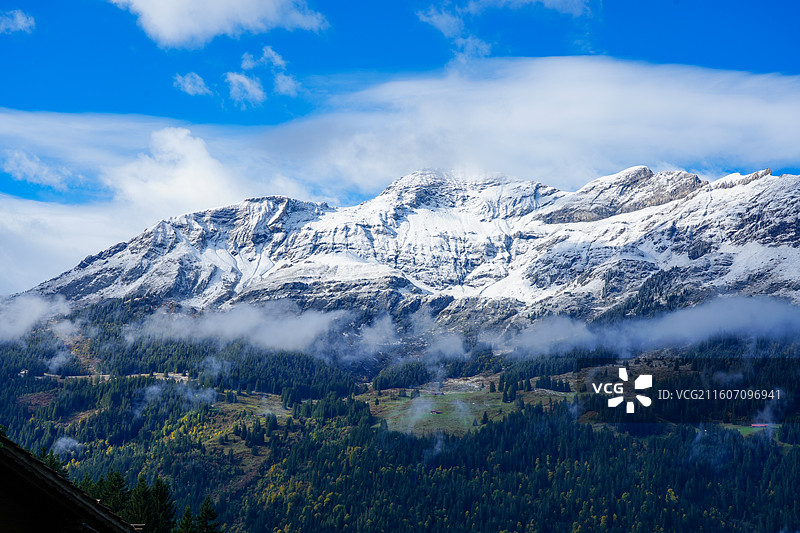 瑞士温根区域的雪山山峰风光图片素材