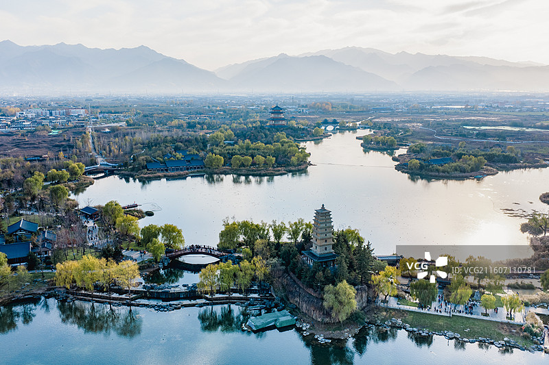 航拍渼陂湖公园图片素材