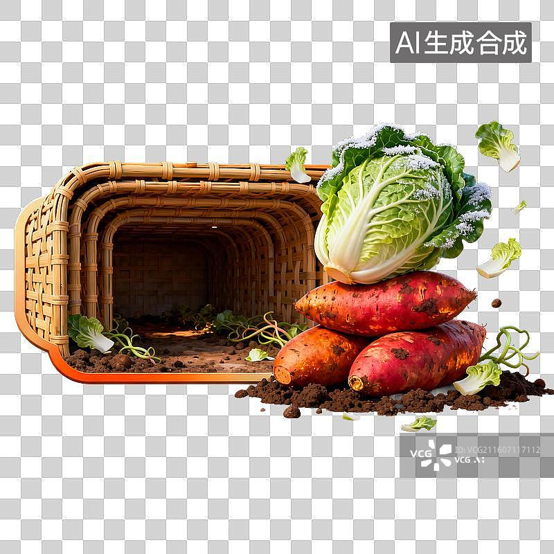 【AI数字艺术】竹篮与蔬菜组合图片素材