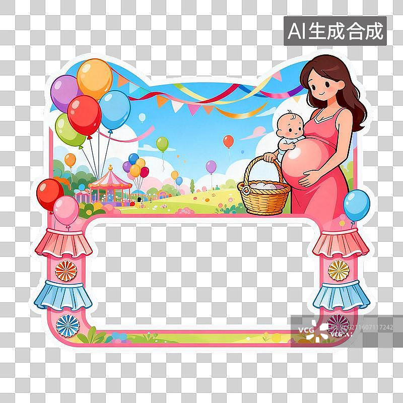 【AI数字艺术】孕妇与宝宝的欢乐游园拍照框图片素材