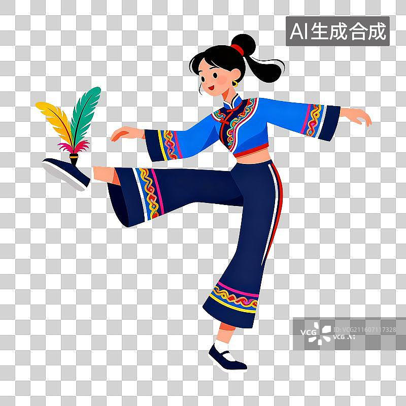 【AI数字艺术】民族服饰女孩踢毽子图片素材