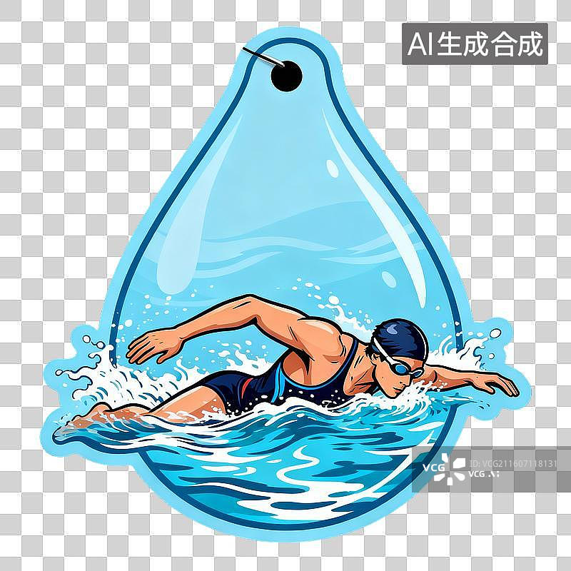 【AI数字艺术】水滴造型里的游泳运动员图片素材