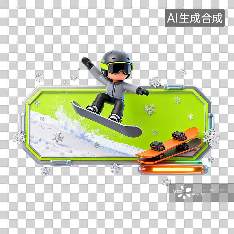 【AI数字艺术】3D卡通人物滑雪场景图片素材