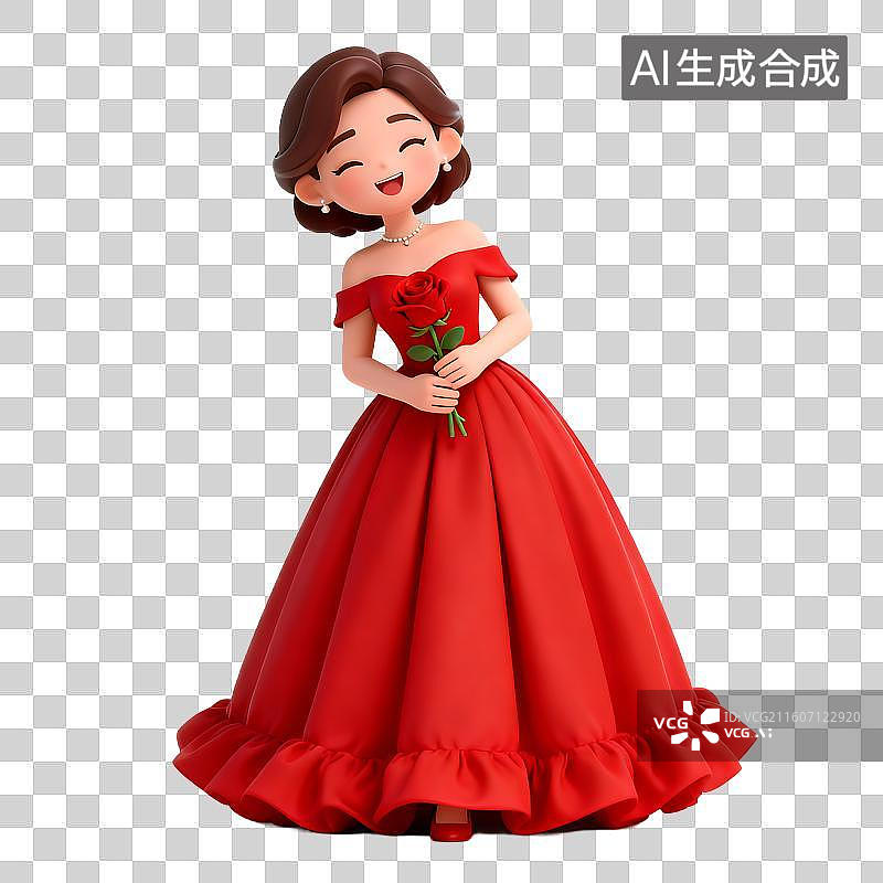 【AI数字艺术】穿红色礼服的卡通女孩图片素材