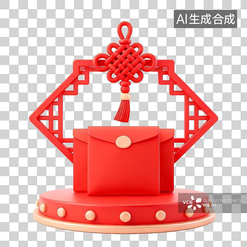【AI数字艺术】红色中国结装饰的节日平台图片素材