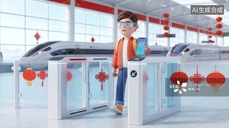 【AI数字艺术】春运题材，高铁站，回家过年，春运图片素材