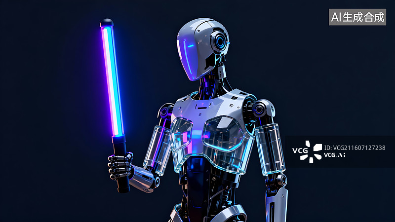 【AI数字艺术】人工智能机器人在挥舞着荧光棒打call呐喊图片素材