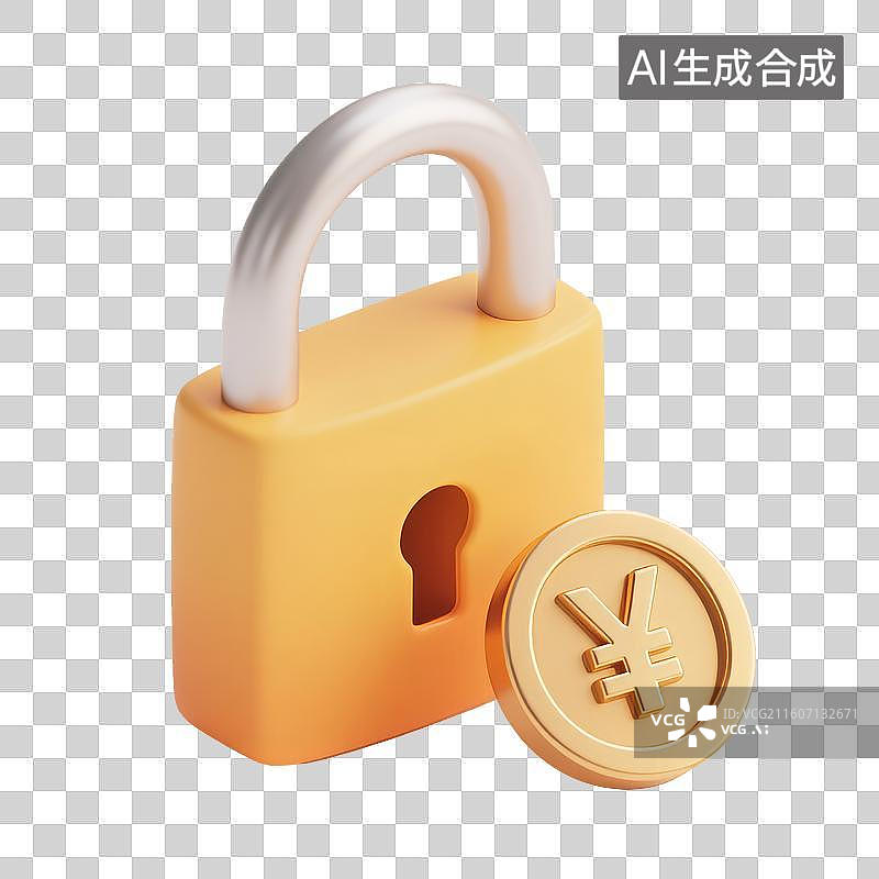 【AI数字艺术】金币硬币和锁，3D免抠元素图片素材