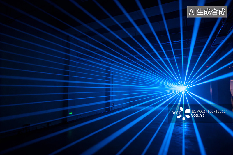 【AI数字艺术】黑暗房间中的蓝色激光束图片素材