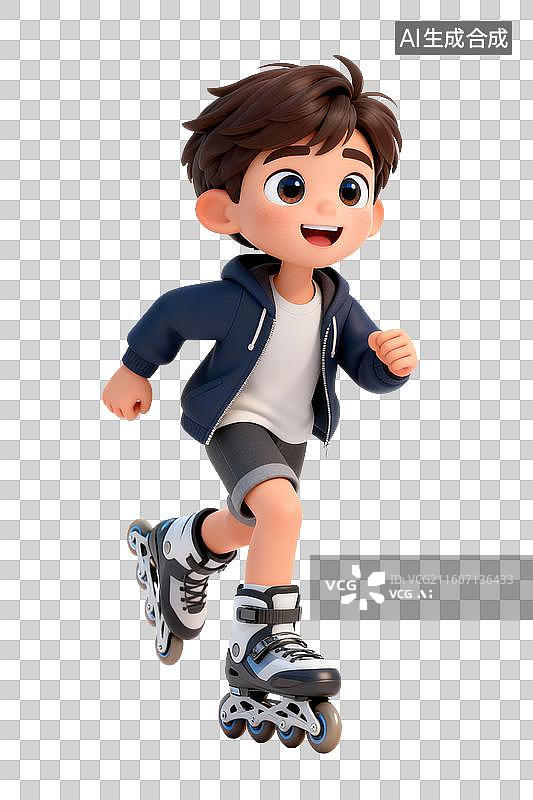 【AI数字艺术】男孩滑轮滑的卡通形象图片素材
