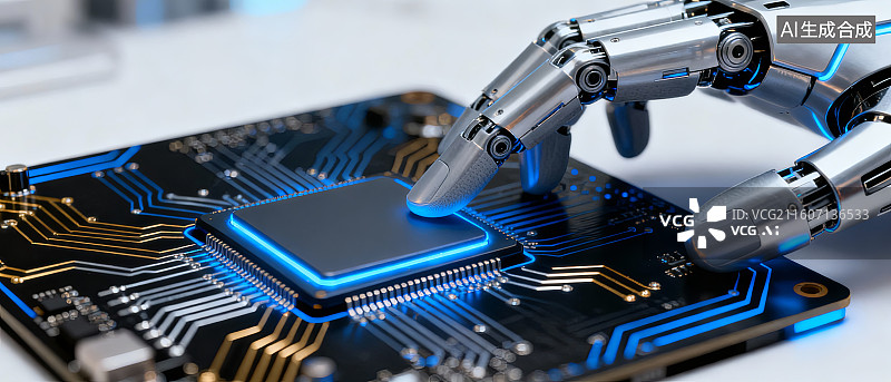 【AI数字艺术】机械臂操作电路板芯片图片素材