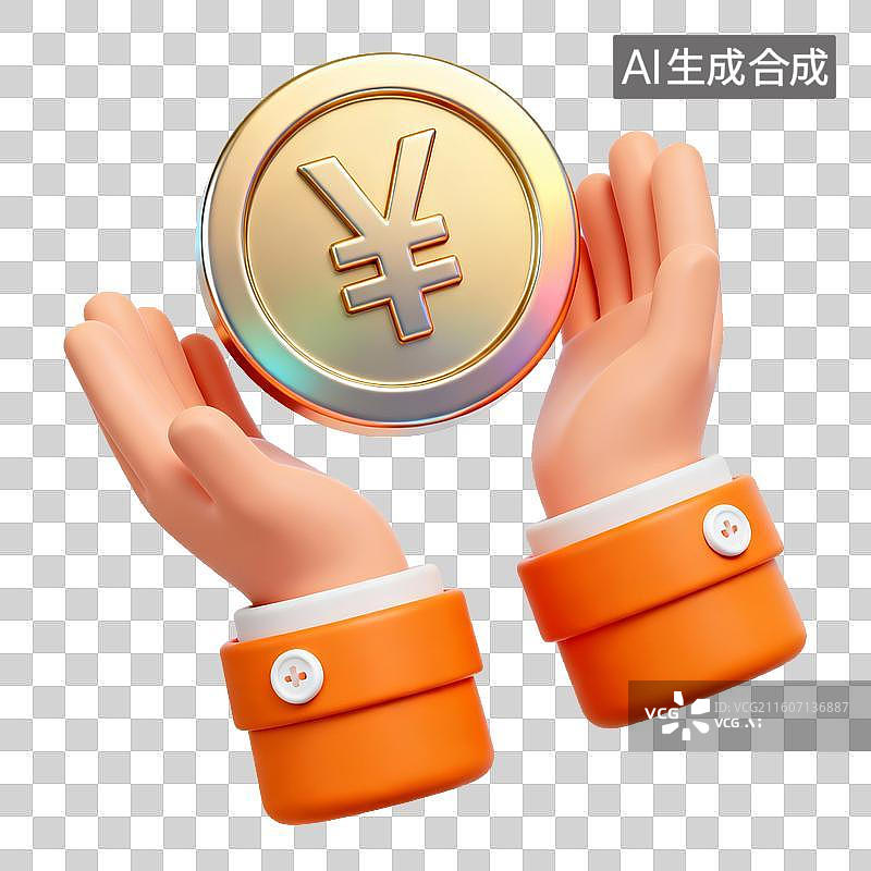 【AI数字艺术】双手托举金色硬币图片素材