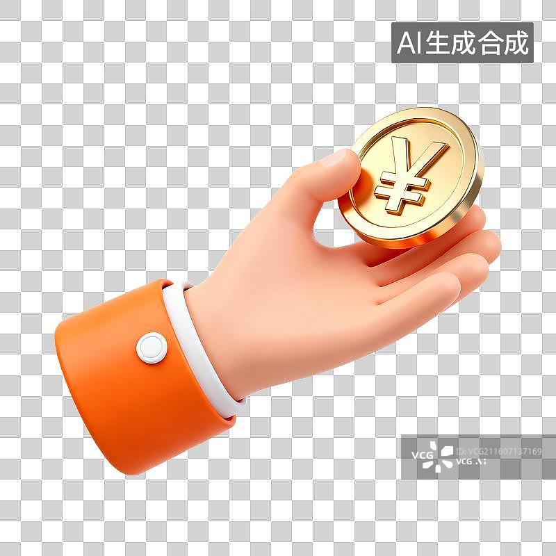 【AI数字艺术】手持金色硬币图片素材