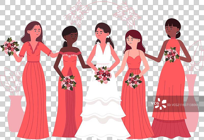 扁平化设计，新娘与伴娘团队图片素材