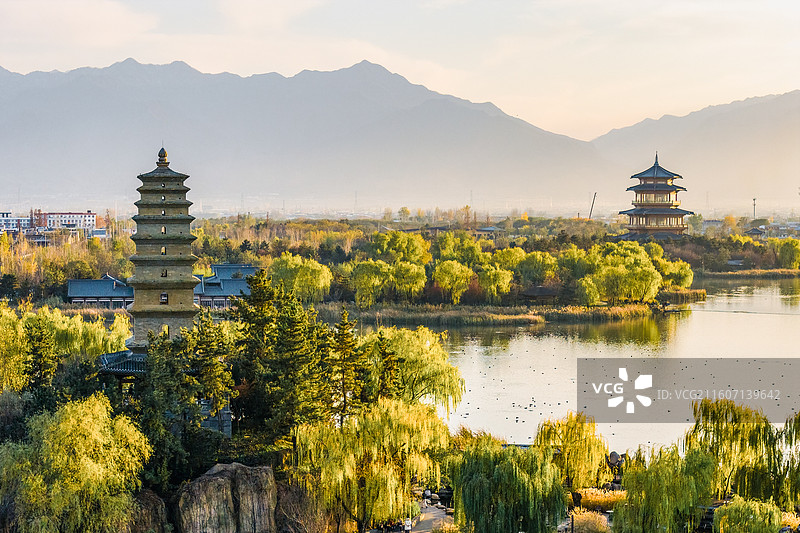 航拍渼陂湖公园图片素材