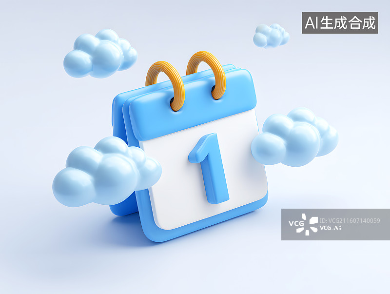 【AI数字艺术】一个卡通日历本上写着数字1图片素材