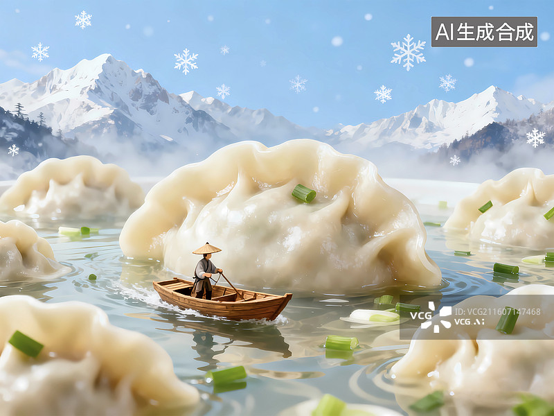 【AI数字艺术】煮饺子场景创意微距划小船图片素材