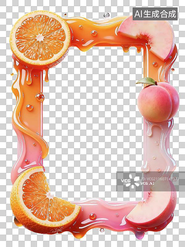 【AI数字艺术】橙子水蜜桃水果味饮料汽水边框图片素材