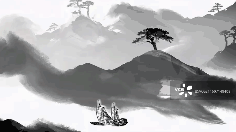 山水 风景背景图 运动 水墨 长江 黄河 船 行驶 帆船  背景图 风景图片素材
