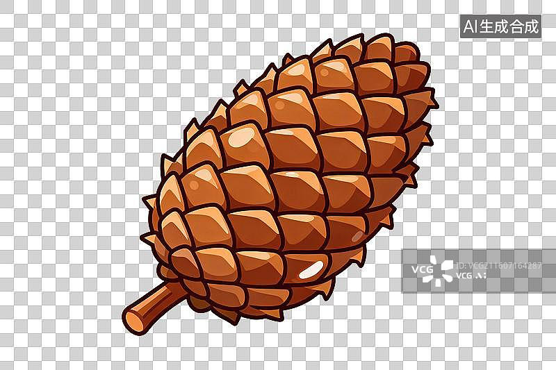 【AI数字艺术】卡通风格，一颗松塔PNG格式的免扣元素图片素材