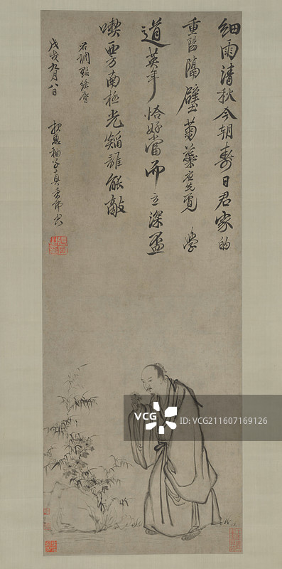 清代，绘画艺术品，陶渊明摘菊图图片素材