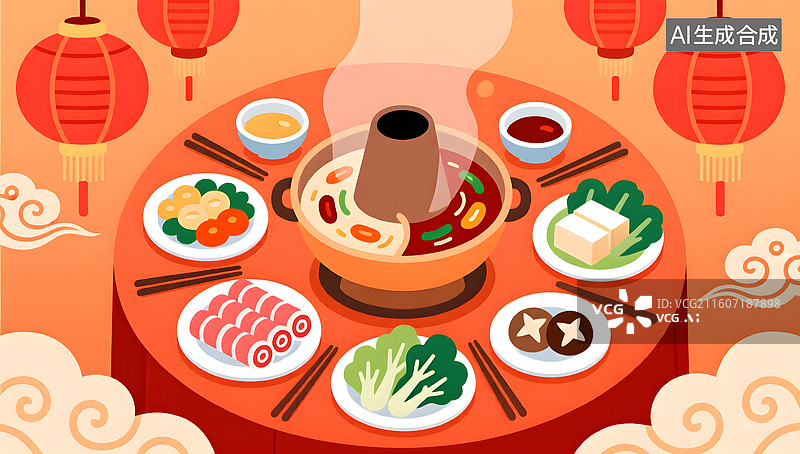 【AI数字艺术】新年团圆年夜饭热闹呈现图片素材