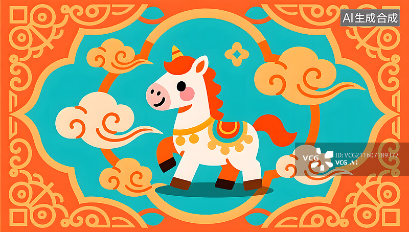 【AI数字艺术】新年喜庆马年吉祥物插画图片素材