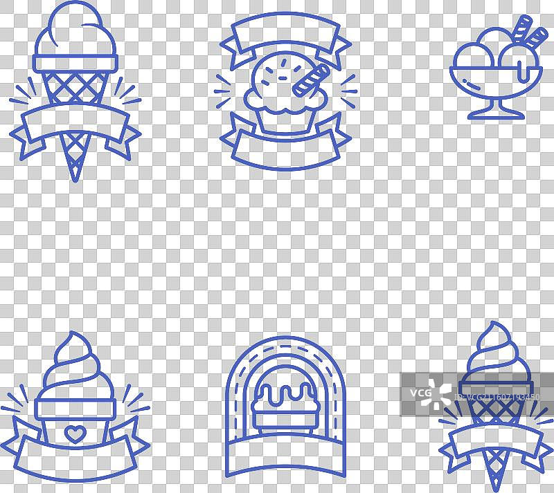 线性扁平化设计冰淇淋标签集图片素材