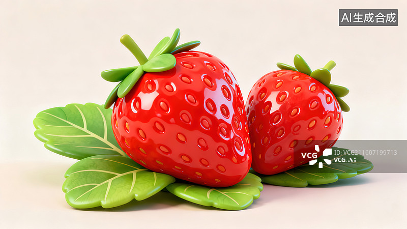 【AI数字艺术】简约可爱的红色卡通草莓 3D 模型图片素材
