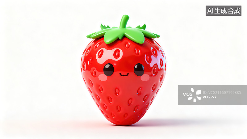 【AI数字艺术】简约可爱的红色卡通草莓 3D 模型图片素材