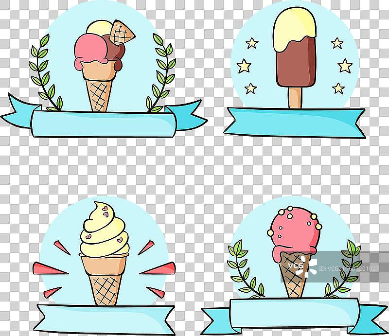 手绘冰淇淋标签套装图片素材