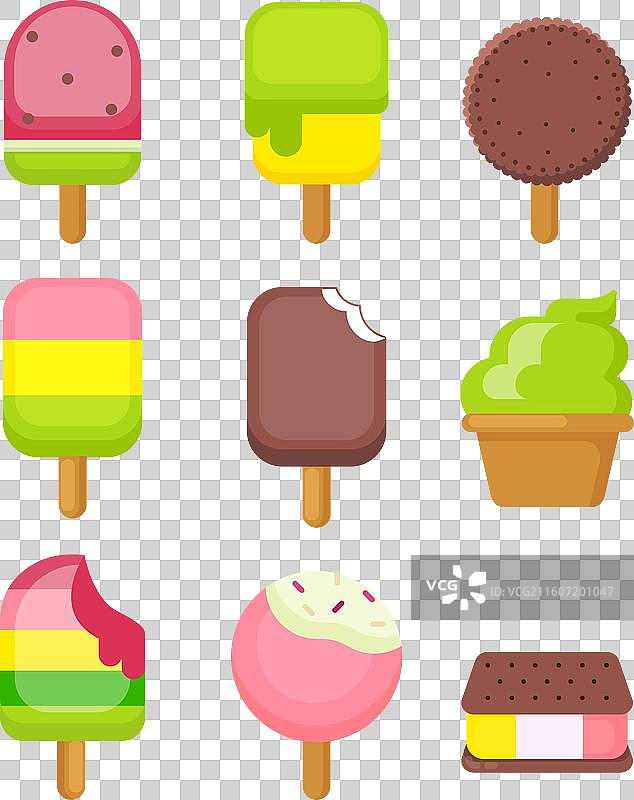 扁平美味冰淇淋标签集合图片素材