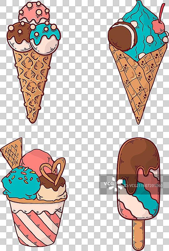 美味的手绘冰淇淋套装图片素材