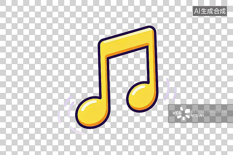 【AI数字艺术】卡通风格，一枚跳动的音符PNG格式的免扣元素图片素材
