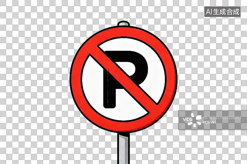 【AI数字艺术】卡通风格，禁止停车交通标志PNG格式的免扣元素图片素材