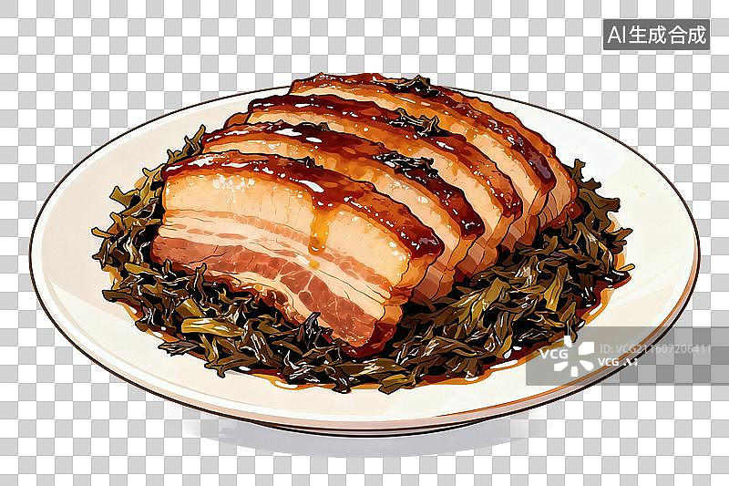 【AI数字艺术】卡通风格，美味的家常菜，梅菜扣肉PNG格式的免扣元素图片素材