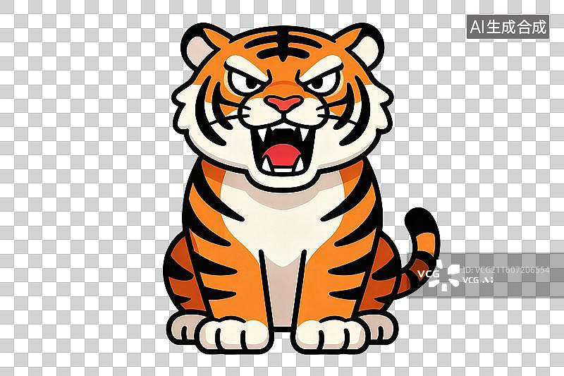 【AI数字艺术】卡通风格，一只咆哮的老虎PNG格式的免扣元素图片素材