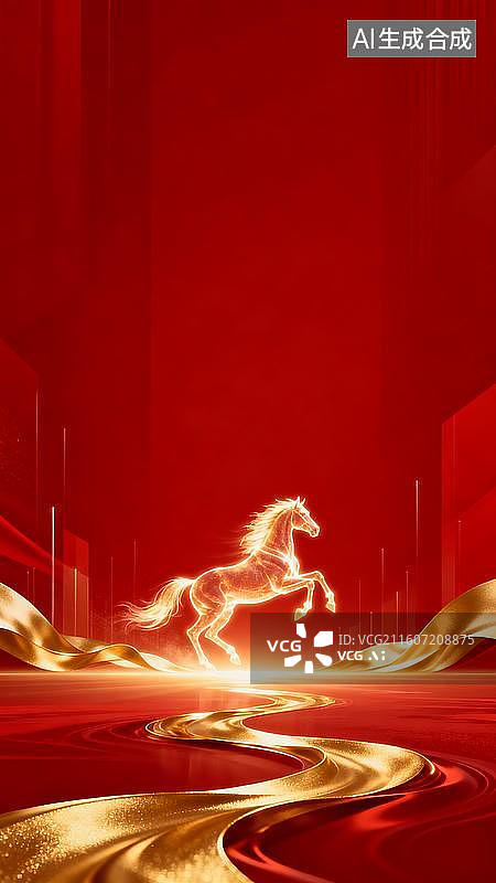 【AI数字艺术】2d几何渐变竖版马年春节年会背景图片素材