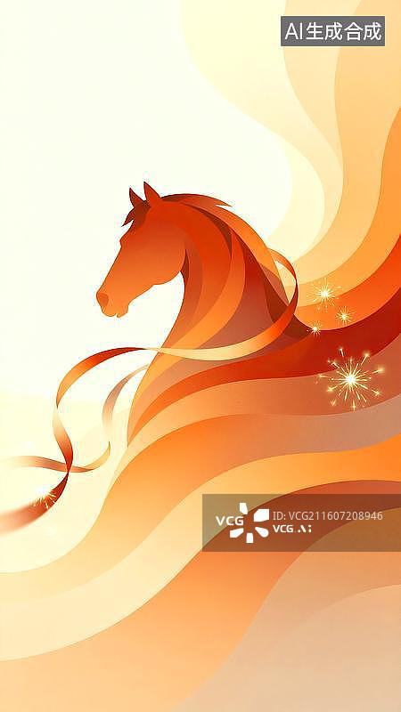 【AI数字艺术】2d几何渐变竖版马年春节年会背景图片素材