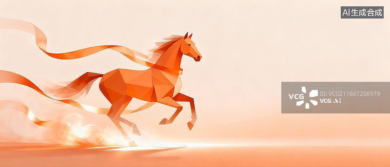 【AI数字艺术】2d几何渐变横版橙红色马年春节年会背景图片素材