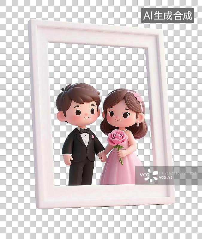 【AI数字艺术】AIGC：相框里的青年新婚夫妻，情人节，七夕节，元素，免抠图形图片素材