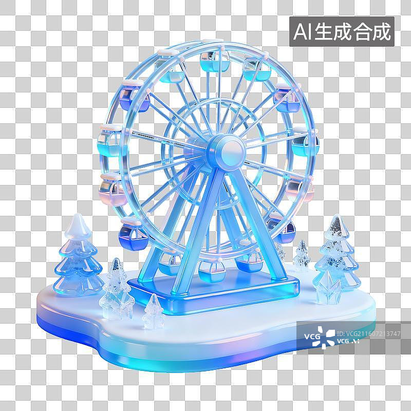 【AI数字艺术】3D冬天蓝色冰雕元素图片素材