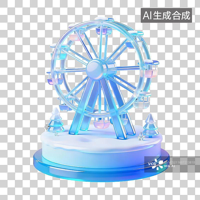 【AI数字艺术】3D冬天蓝色冰雕元素图片素材