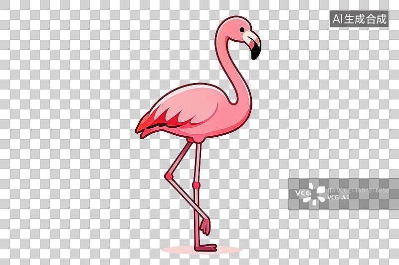 【AI数字艺术】卡通风格，一只粉色的火烈鸟PNG格式的免扣元素图片素材