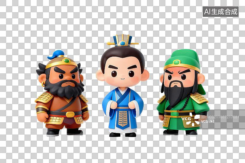 【AI数字艺术】Q版风格，三国历史人物，刘关张PNG格式的免扣元素图片素材