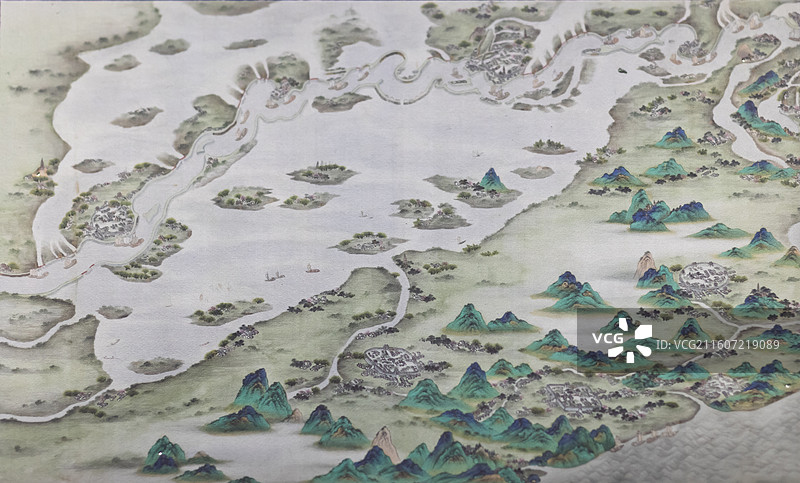 清人运河形胜图卷 高邮 清 中国国家博物馆图片素材